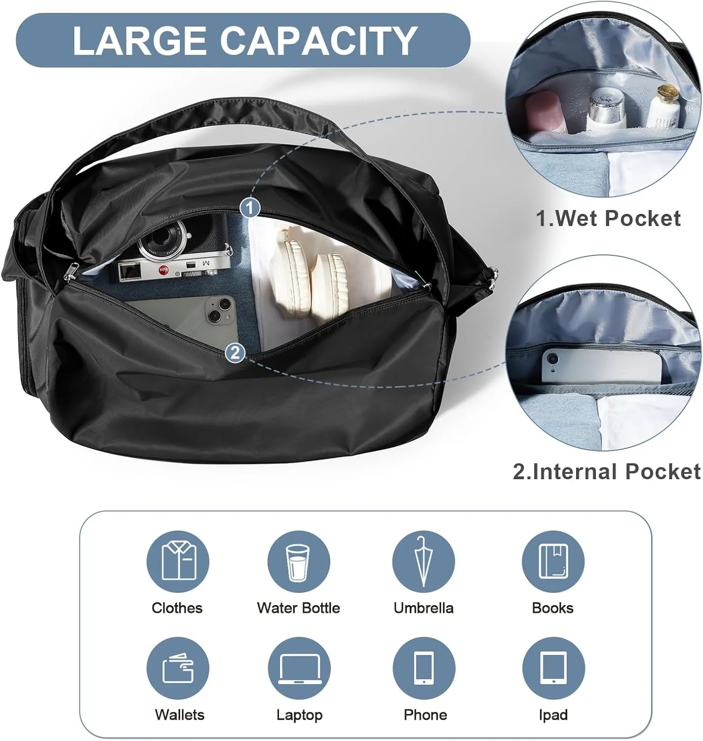 Large Gym Bag with Shoe Compartment, Workout Sport Duffle Bag for Women Travel, Waterproof Shoulder Overnight Bags Lightweight Carry on Tote Bags for Swim, Yoga, Dance