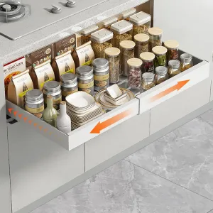 Large Pull Out Cabinet Organizer, No Drill Cabinet Drawers Expandable(16.5"-26.7") Slide Roll Out Shelves Drawers for Kitchen Cabinets, Pots and Pans Organizer Pantry (White,1Pcs)