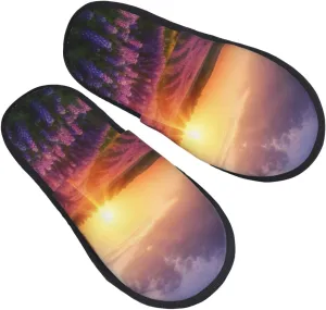 Lavender Meadow at Sunset Spring Printed Slippers Cozy Indoor Slide Unisex House Slippers Soft Plush Slip-on Slippers