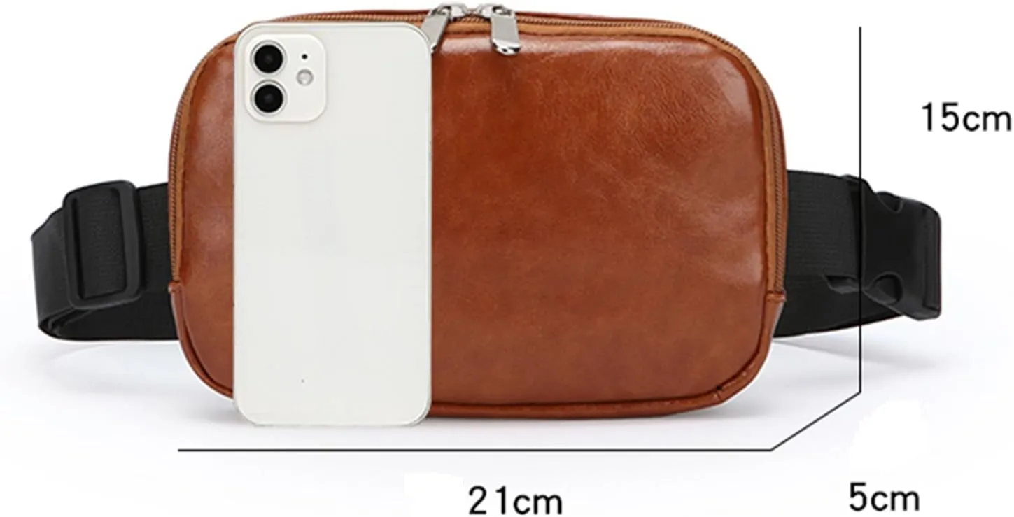 Leather Fanny Pack Bag for Women, Chain Belt Bag Chest Purse Fashionable Crossbody Waist Bags Handbag for Everyday Use Trip Walking Hiking