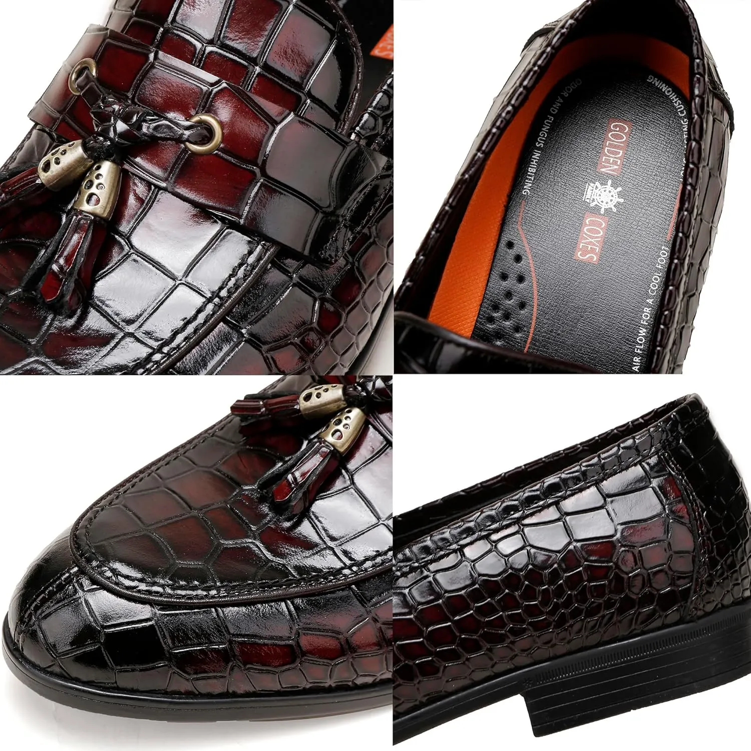 Leather Loafers Shoes for Mens, Crocodile Printed Slip On Dress Loafers Casual Leather Dress Shoes for Mens Business Weddings Party Shoes