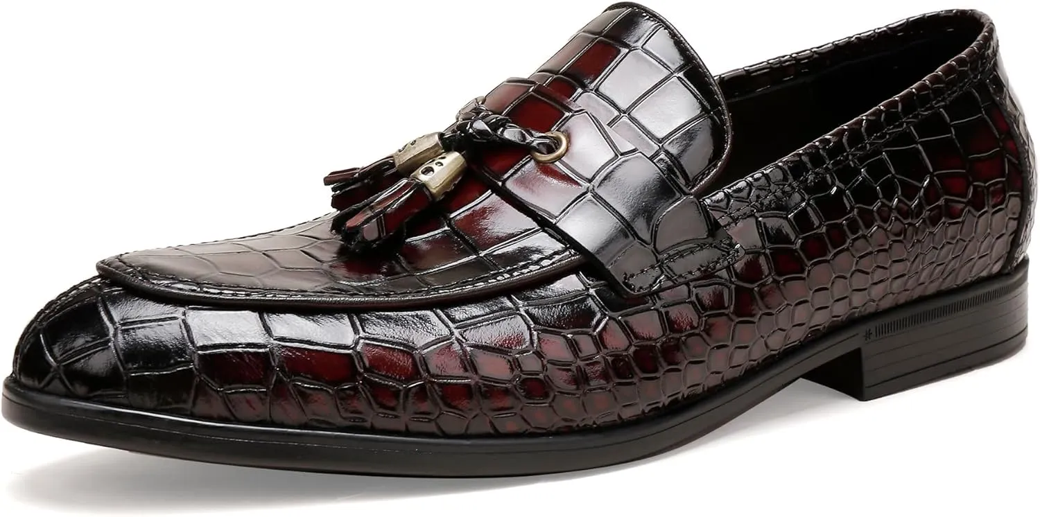 Leather Loafers Shoes for Mens, Crocodile Printed Slip On Dress Loafers Casual Leather Dress Shoes for Mens Business Weddings Party Shoes