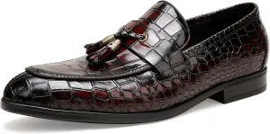Leather Loafers Shoes for Mens, Crocodile Printed Slip On Dress Loafers Casual Leather Dress Shoes for Mens Business Weddings Party Shoes