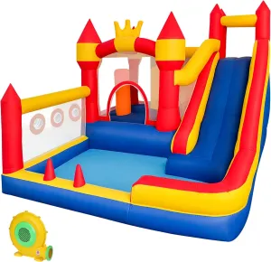 Liaakrr Bounce House, 8-in-1 Bounce House for Kids, Bouncy House with Slide, Climbing Wall, Ball Pit, Obstacles, Trampoline & Basketball Hoop – Includes Blower for Indoor & Outdoor