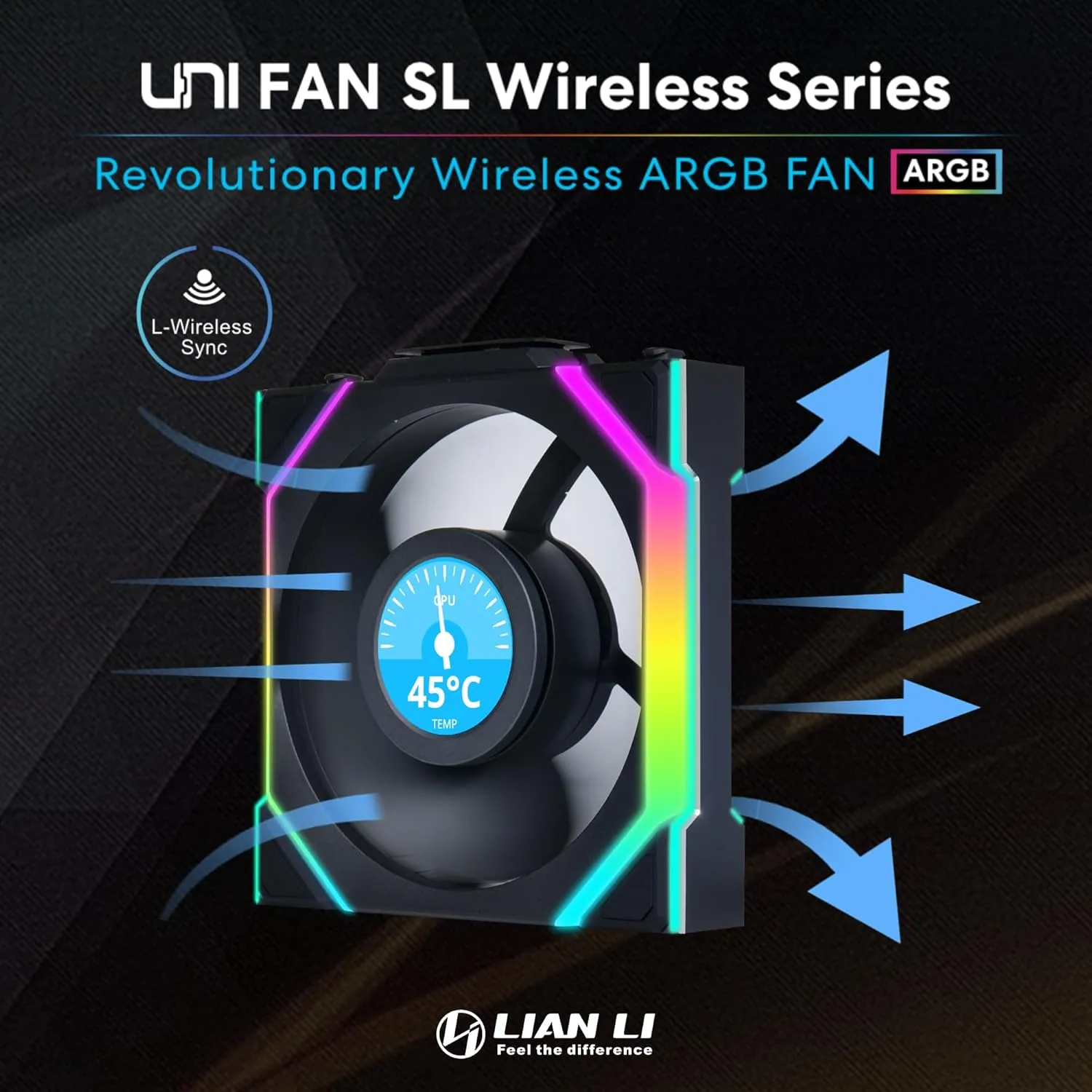 Lian Li UNI Fan SL - LCD Wireless 120 - ARGB PC Case Fan - 1.6" LCD Display - 2.4 GHz Wireless Signal for RGB & Fans Control - L-Wireless Controller Not Included & Required - Black (12SLLCD1W1B)