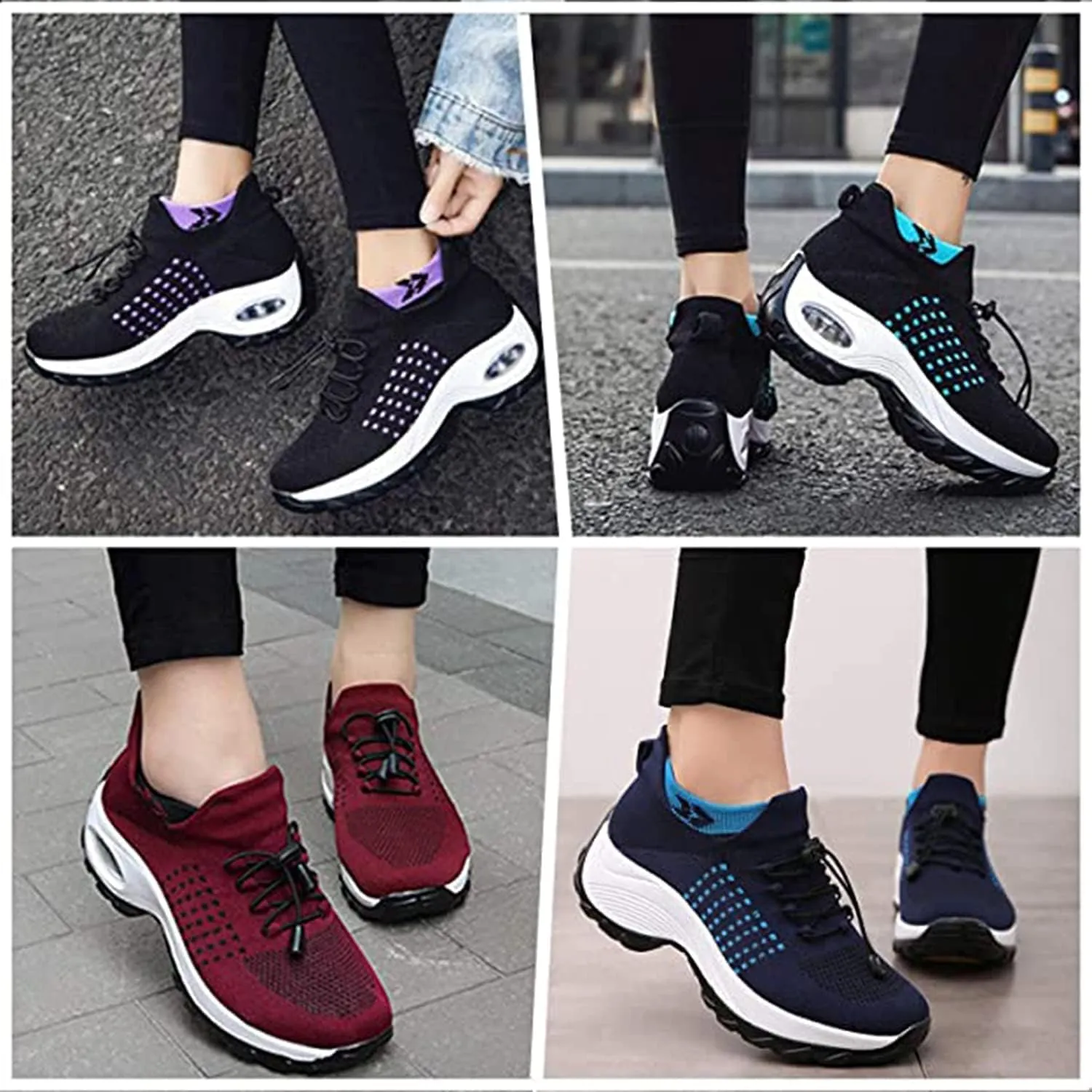 LIBINXIF Women's Walking Shoes Sock Sneakers Slip on Mesh Air Cushion Comfortable Wedge Easy Shoes Platform Loafers