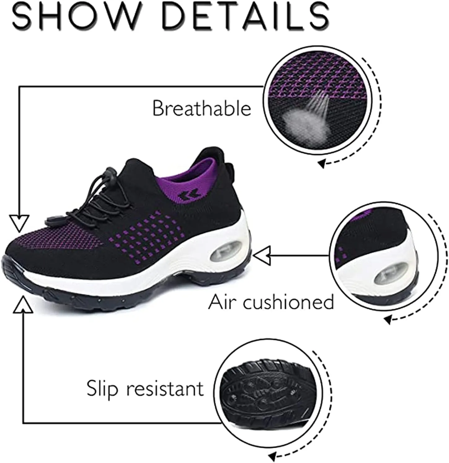 LIBINXIF Women's Walking Shoes Sock Sneakers Slip on Mesh Air Cushion Comfortable Wedge Easy Shoes Platform Loafers