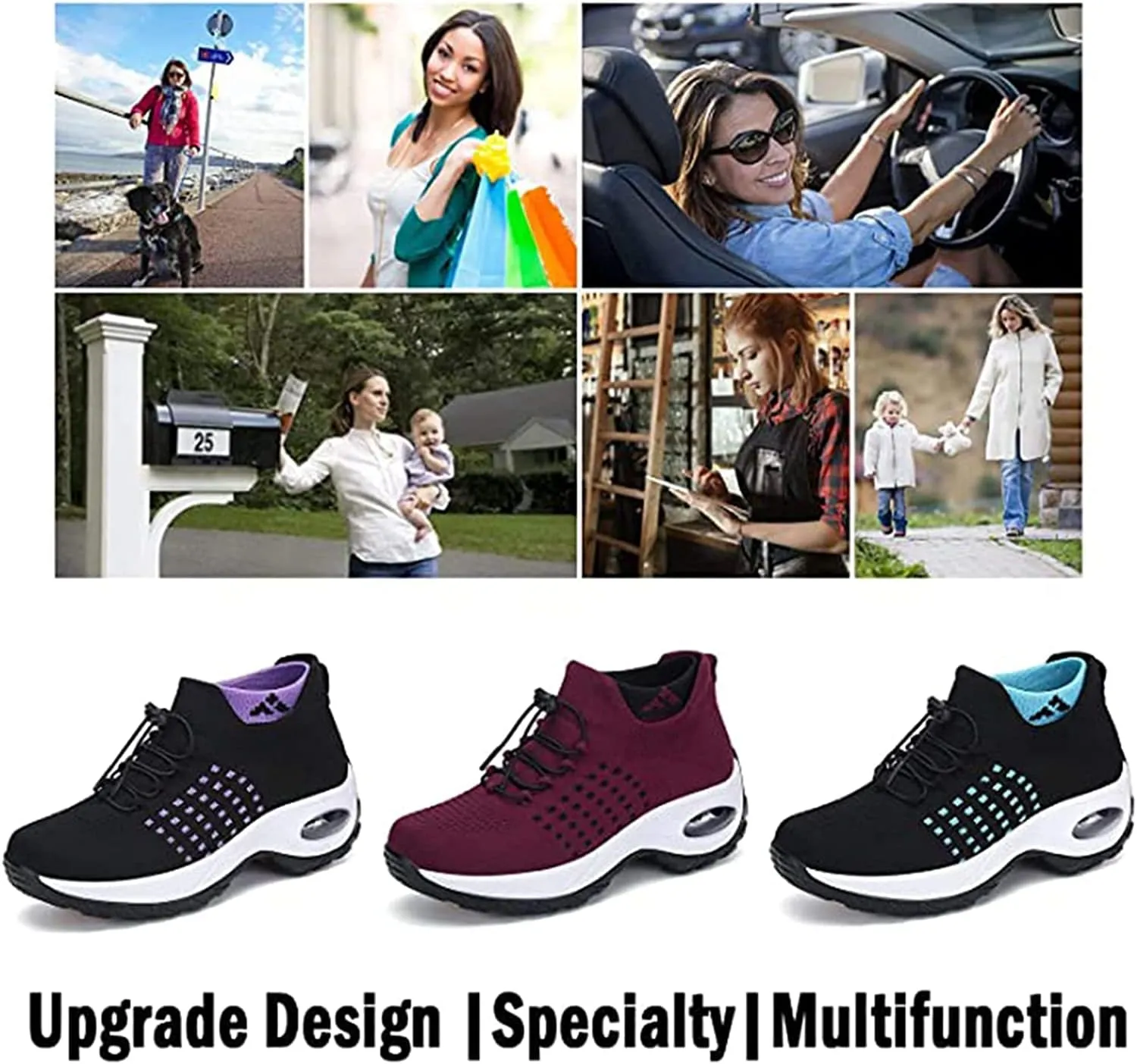 LIBINXIF Women's Walking Shoes Sock Sneakers Slip on Mesh Air Cushion Comfortable Wedge Easy Shoes Platform Loafers