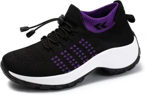 LIBINXIF Women's Walking Shoes Sock Sneakers Slip on Mesh Air Cushion Comfortable Wedge Easy Shoes Platform Loafers