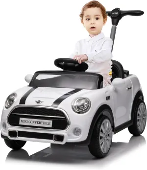 Licensed Mini Cooper Kids Ride On Car - Toddler Push Car Toy With Adjustable Rod, Horn Music, Seat Belt - Ideal Stroller Substitute for 1-3 Years Old