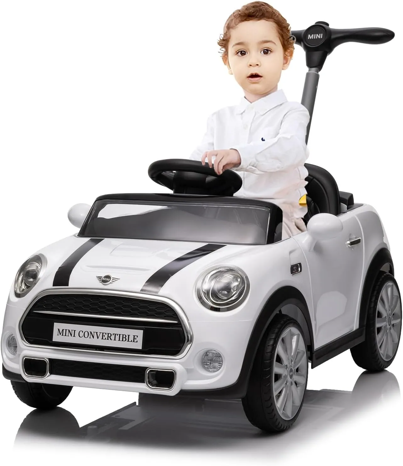 Licensed Mini Cooper Kids Ride On Car - Toddler Push Car Toy With Adjustable Rod, Horn Music, Seat Belt - Ideal Stroller Substitute for 1-3 Years Old