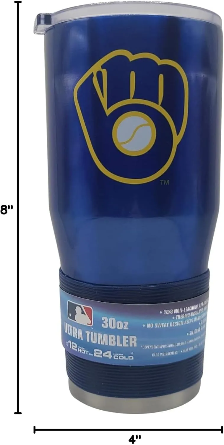 Licensed MLB "Alternate" Style Stainless Steel Double Wall Vacuum Insulated Game Day Ultra 30oz Travel Tumbler (Milwaukee Brewers)