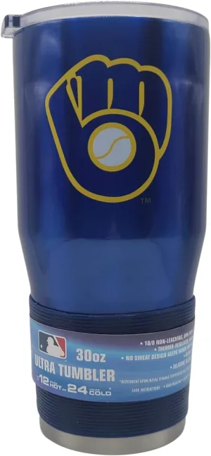 Licensed MLB "Alternate" Style Stainless Steel Double Wall Vacuum Insulated Game Day Ultra 30oz Travel Tumbler (Milwaukee Brewers)