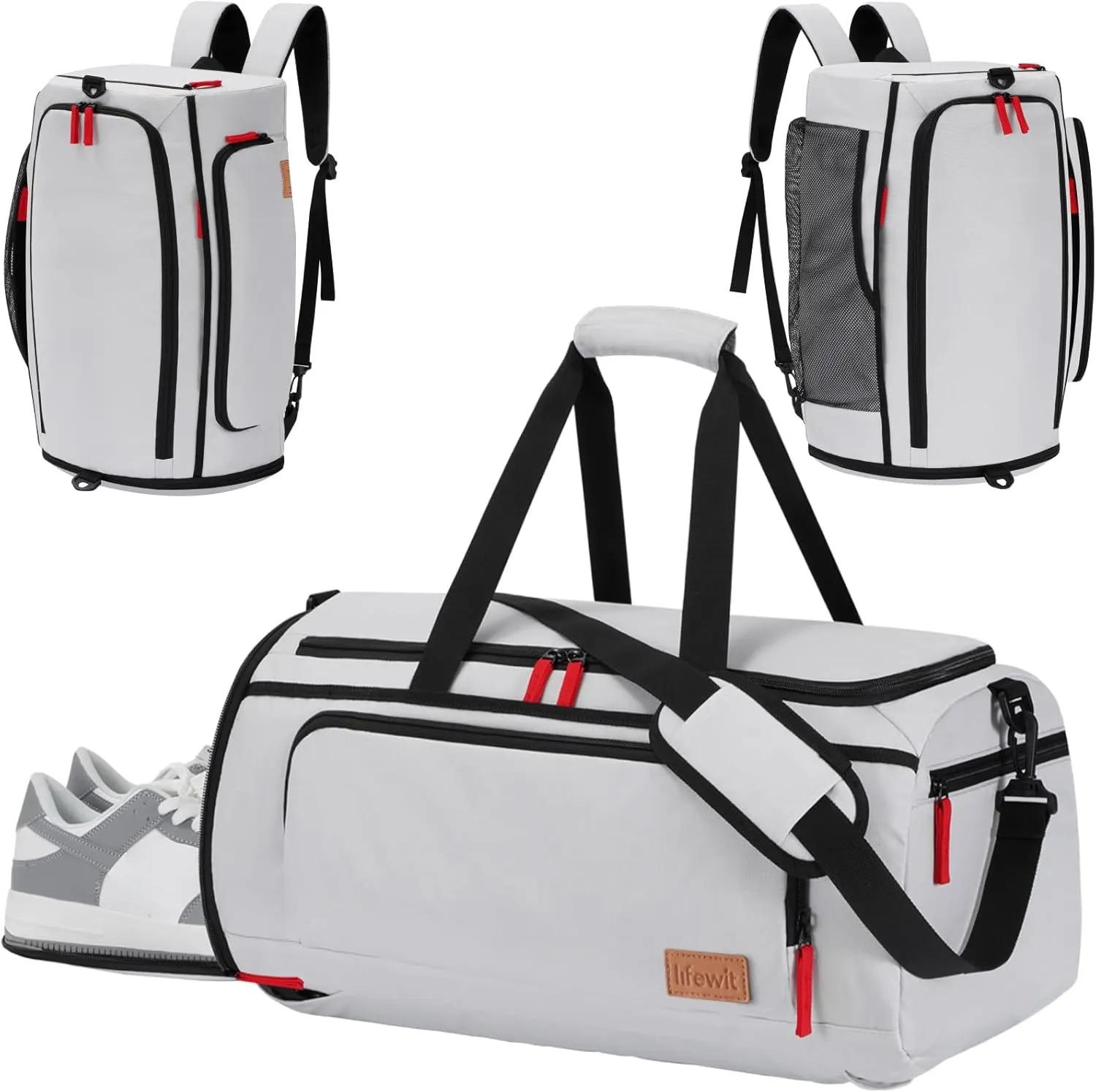 Lifewit Gym Bag for Men & Women with Shoe Compartment, 40L Carry On Duffle Bag for Travel, 3 In 1 Waterproof Weekender Workout Overnight Sports Backpack with Dry and Wet Seperation, Silver Gray