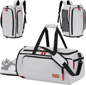 Lifewit Gym Bag for Men & Women with Shoe Compartment, 40L Carry On Duffle Bag for Travel, 3 In 1 Waterproof Weekender Workout Overnight Sports Backpack with Dry and Wet Seperation, Silver Gray