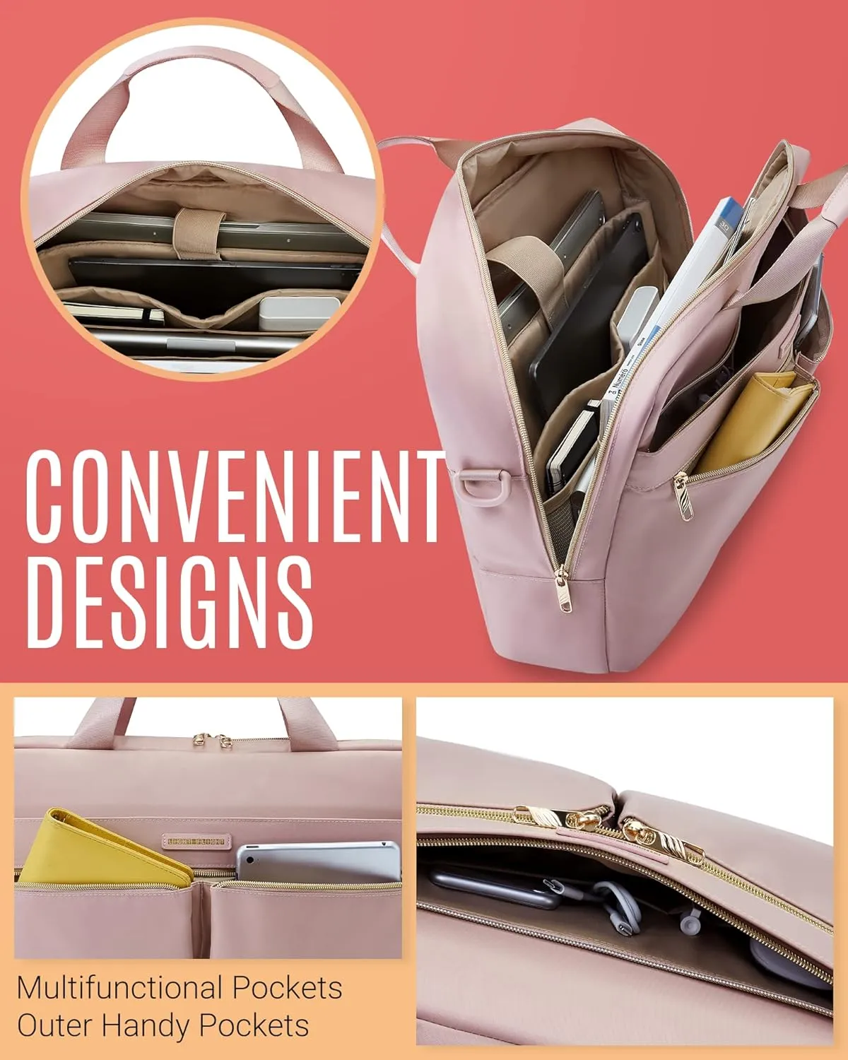 LIGHT FLIGHT 15.6/17.3 Inch Laptop Bag, Briefcase for Women, Large Laptop Case Computer Bag Office Travel Business, Nylon