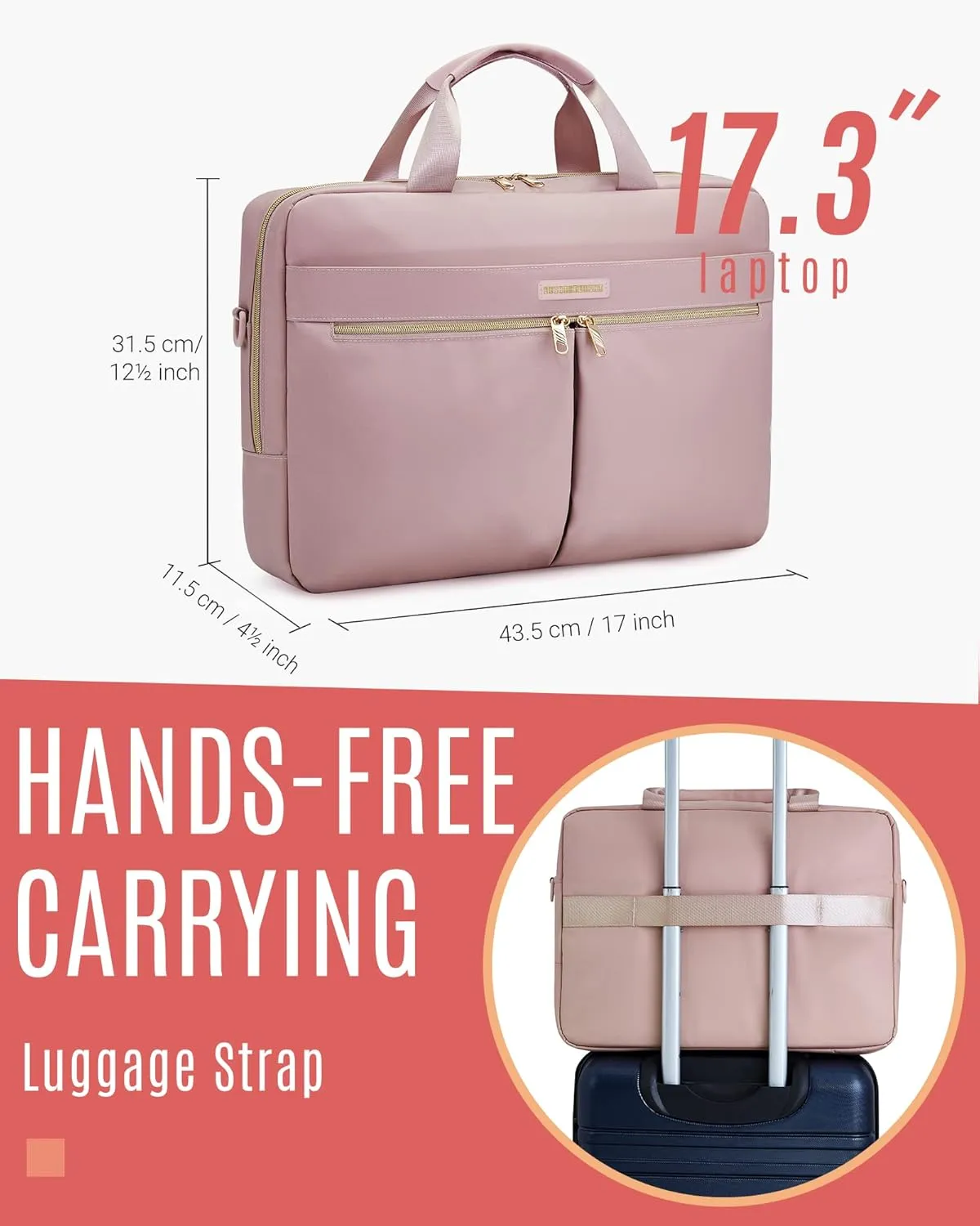 LIGHT FLIGHT 15.6/17.3 Inch Laptop Bag, Briefcase for Women, Large Laptop Case Computer Bag Office Travel Business, Nylon