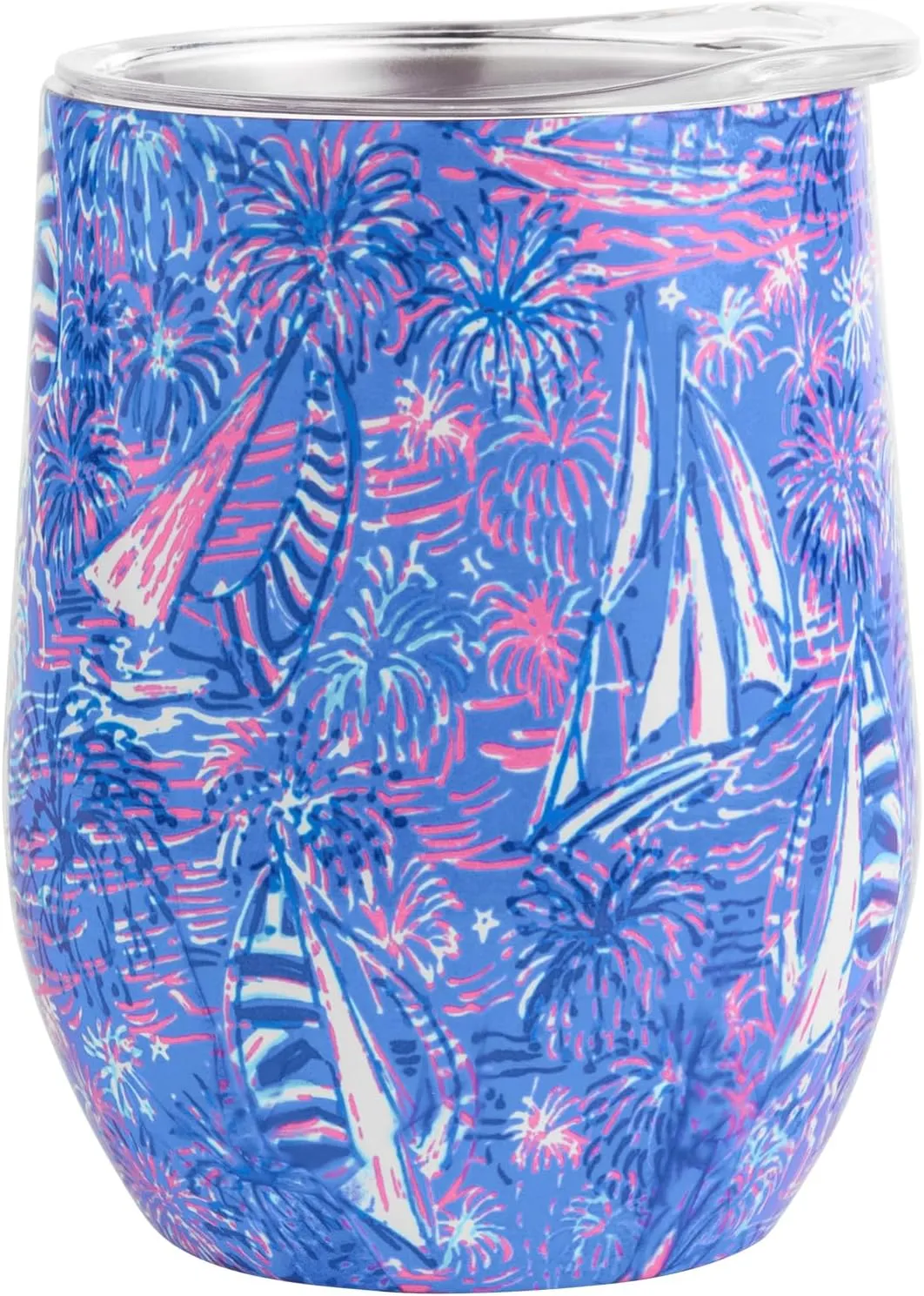 Lilly Pulitzer 12 Oz Insulated Tumbler with Lid, Stainless Steel Travel Wine Glass, Blue Double Wall Metal Cup, It's a Sailabration