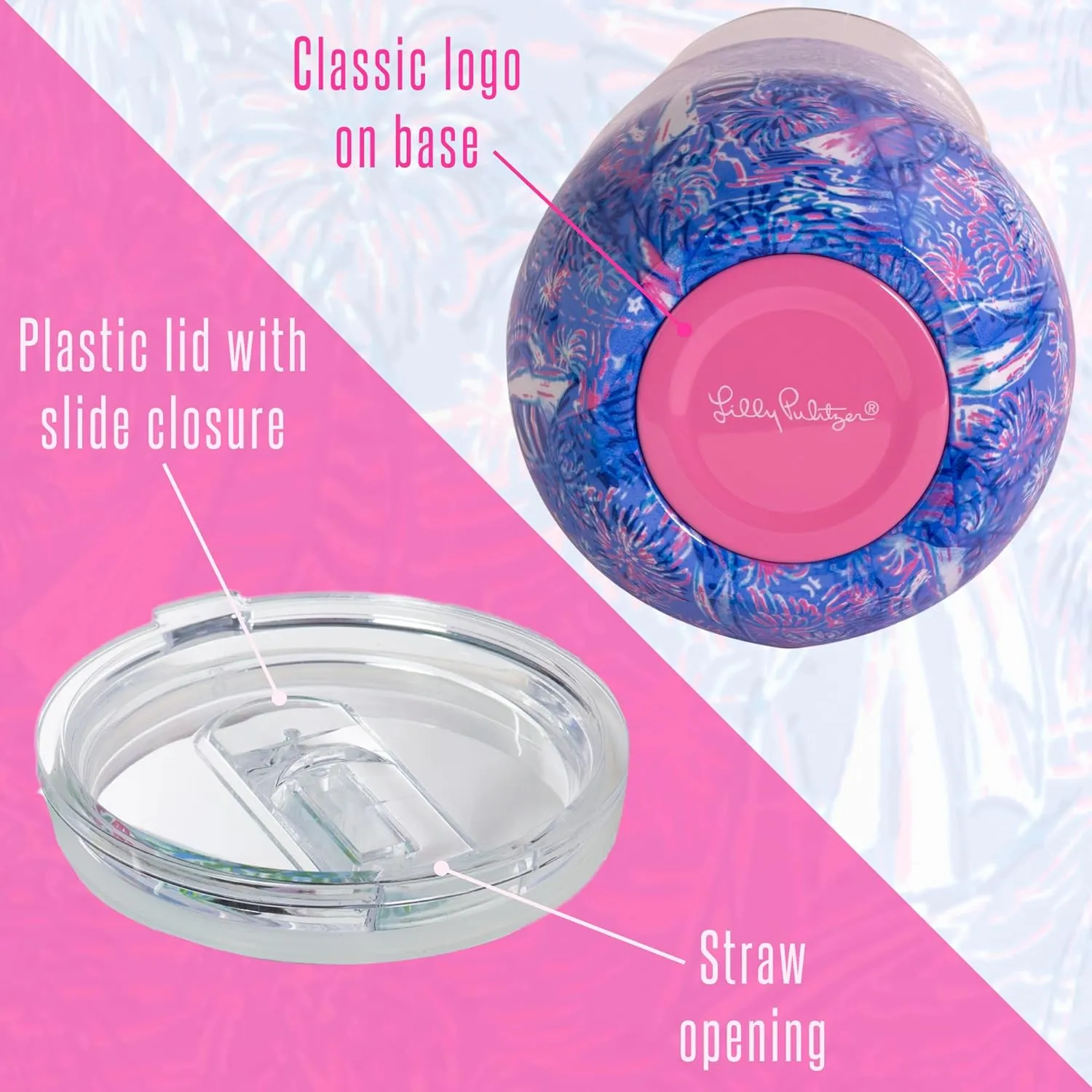 Lilly Pulitzer 12 Oz Insulated Tumbler with Lid, Stainless Steel Travel Wine Glass, Blue Double Wall Metal Cup, It's a Sailabration