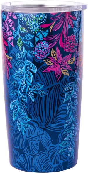 Lilly Pulitzer 20oz Insulated Tumbler with Lid, Stainless Steel Travel Cup, Blue Double Wall Metal Tumbler, Calypso Coast