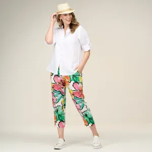 Linen Print 7/8 Flat Front Pants