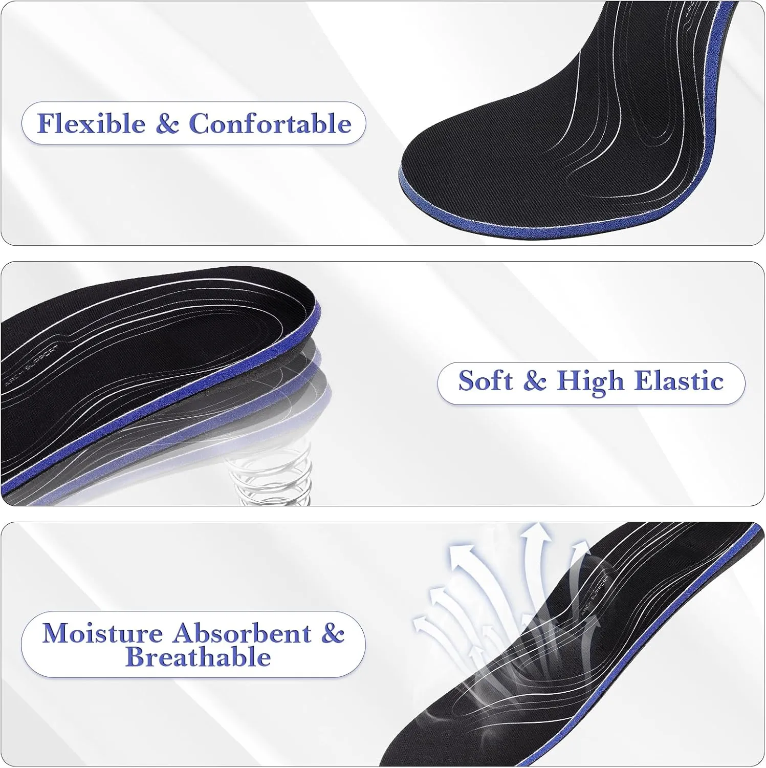 Linkidea 2 Pairs Arch Support Shoe Insoles Compatible with Brooks Ghost 15, GTS 23, Anthem 6, Replacement Shoe Inserts, Shock Absorption Cushion (US Men 9.5/Women 11)