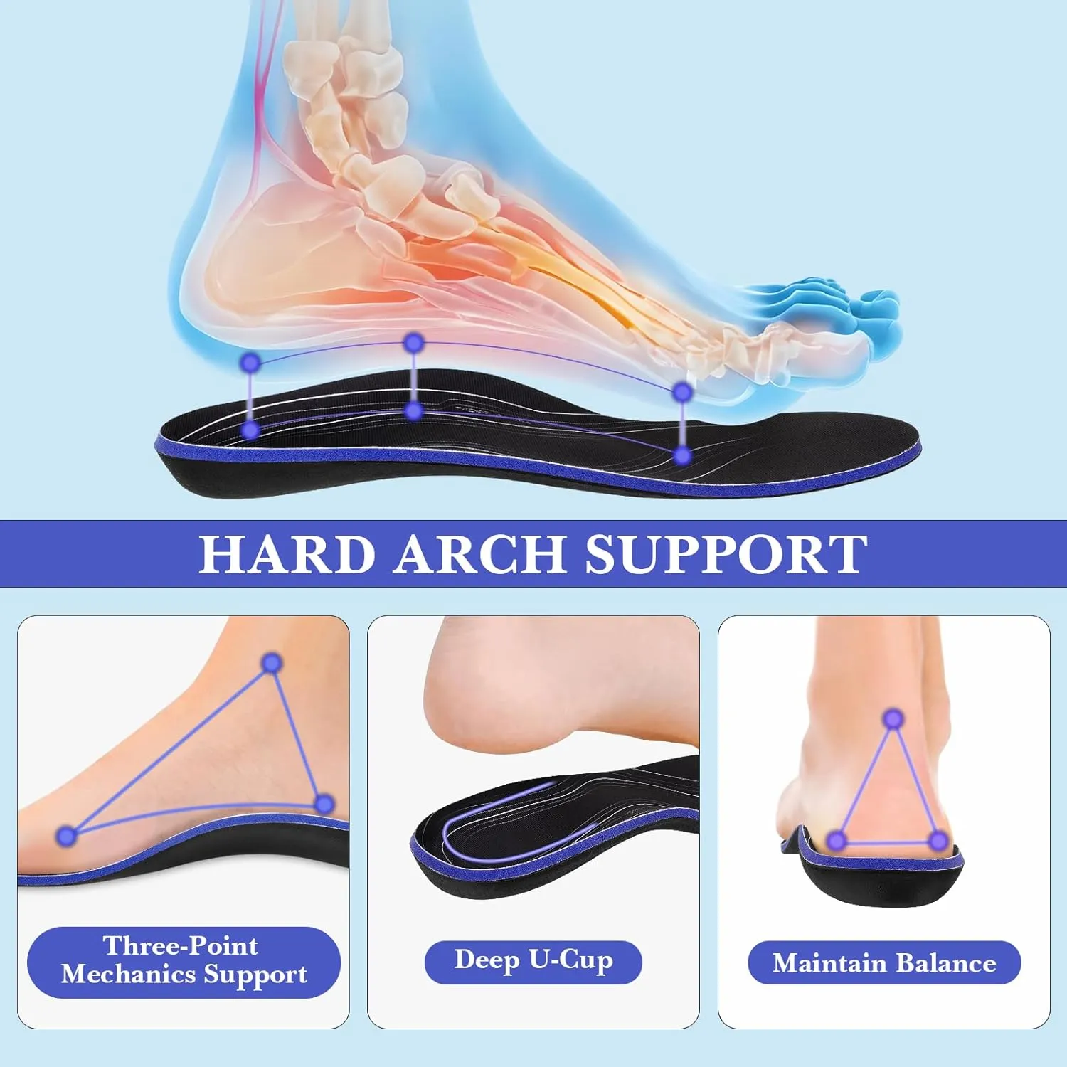 Linkidea 2 Pairs Arch Support Shoe Insoles Compatible with Brooks Ghost 15, GTS 23, Anthem 6, Replacement Shoe Inserts, Shock Absorption Cushion (US Men 9.5/Women 11)