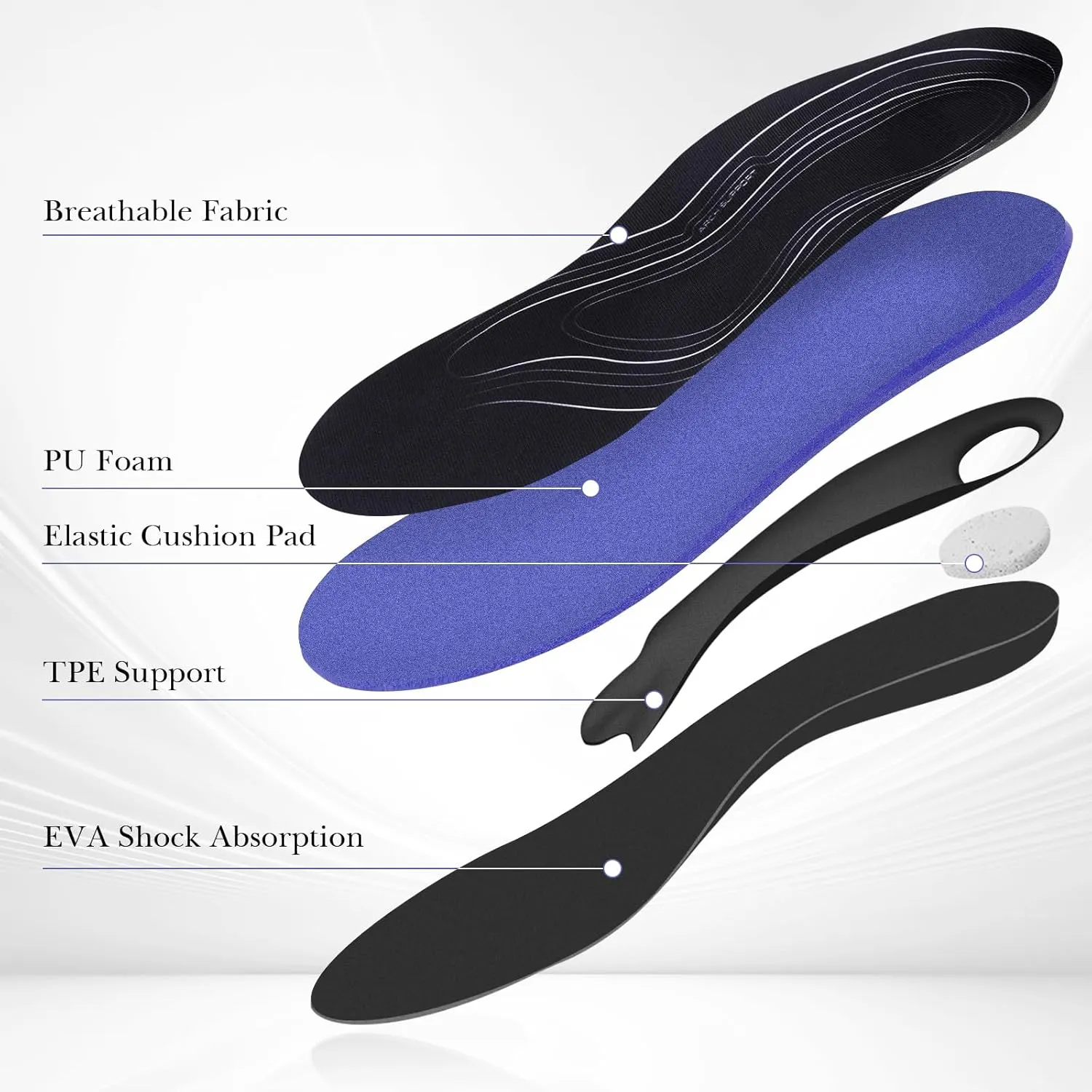 Linkidea 2 Pairs Arch Support Shoe Insoles Compatible with Brooks Ghost 15, GTS 23, Anthem 6, Replacement Shoe Inserts, Shock Absorption Cushion (US Men 9.5/Women 11)