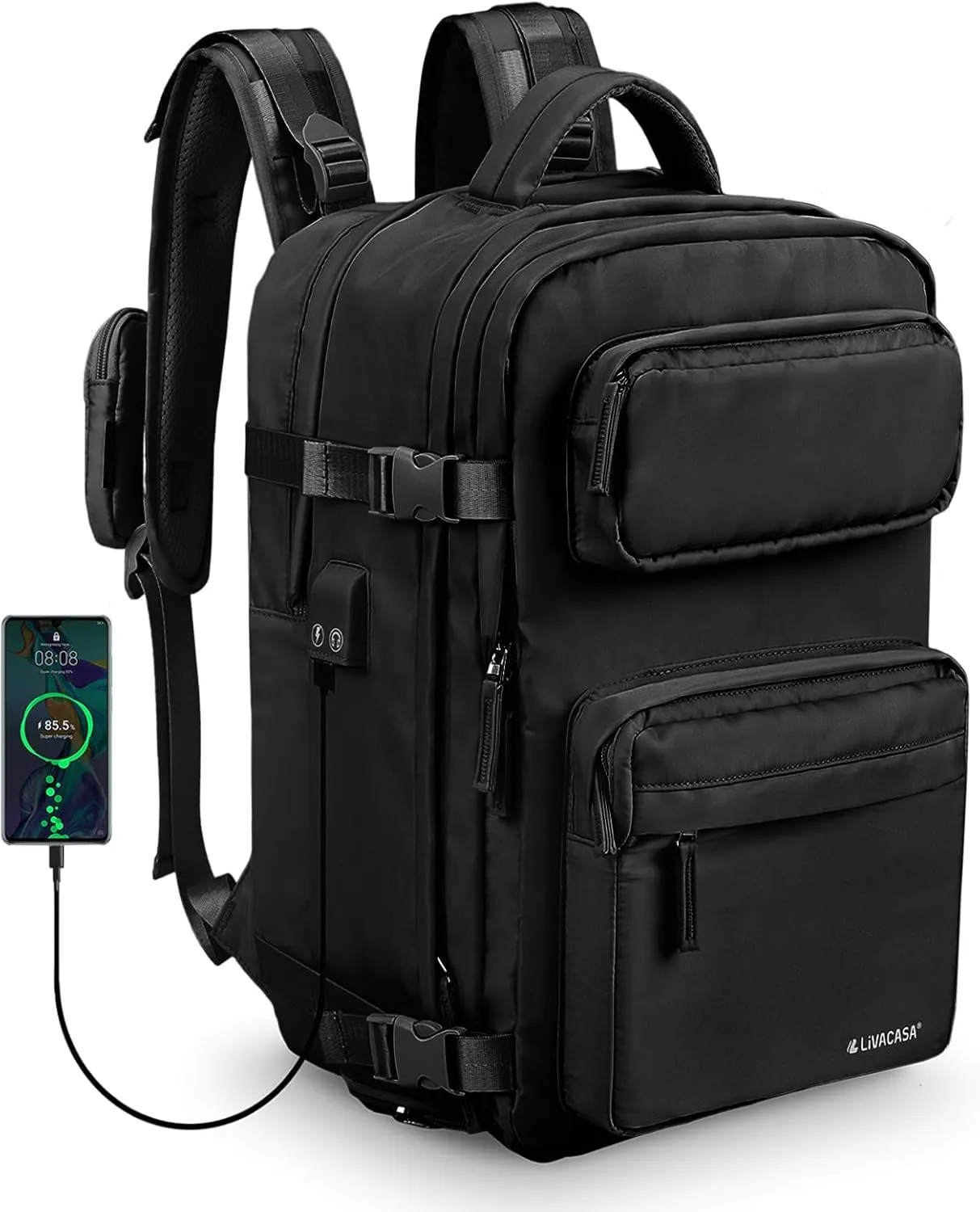 LIVACASA Waterproof Travel Backpack for Women, 40L Airline Approved Carry on Laptop Backpack with Compartment and USB Port