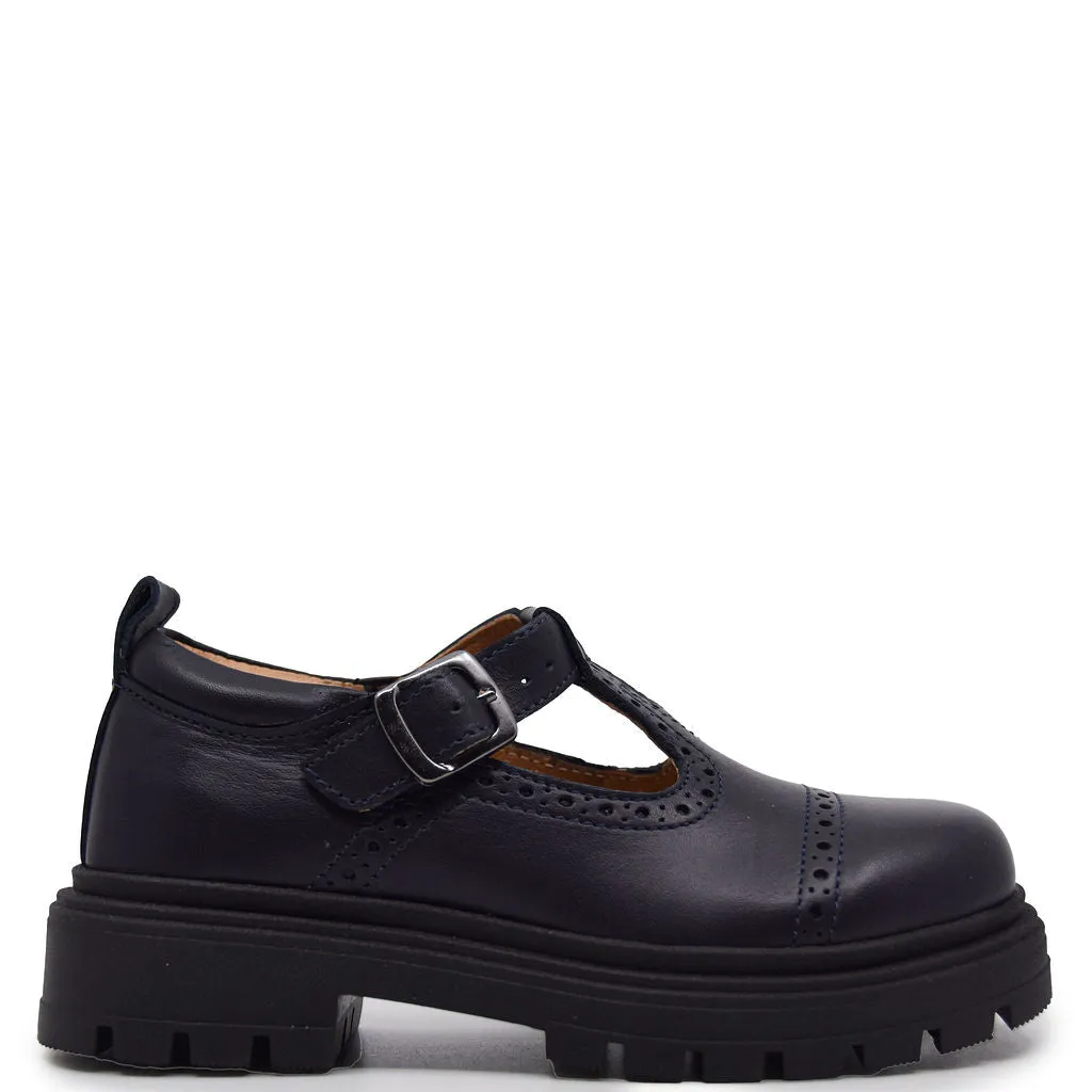 LMDI Navy Chunky T Strap Loafer