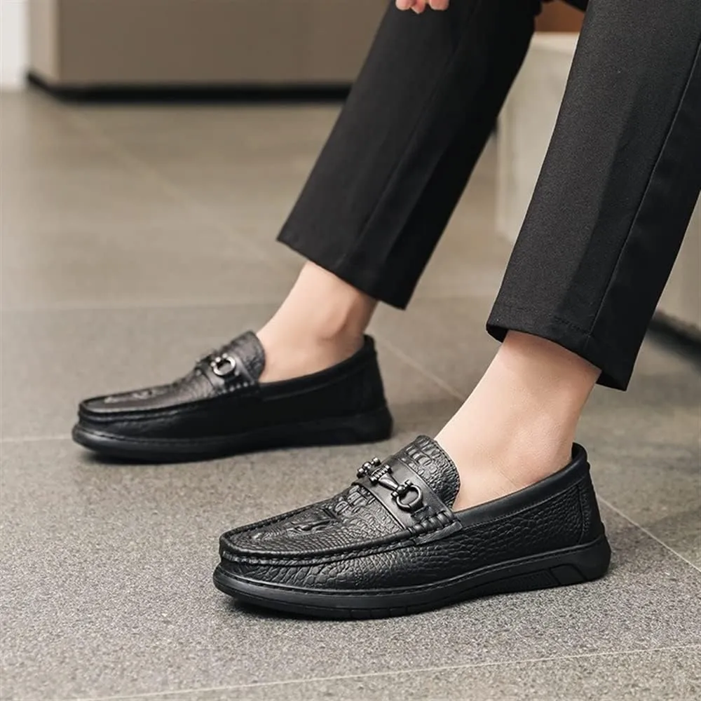 Loafers for Men Round Toe Moccasins Faux Crocodile Print PU Leather Flat Heel Lightweight Comfortable Party Casual Slip-on