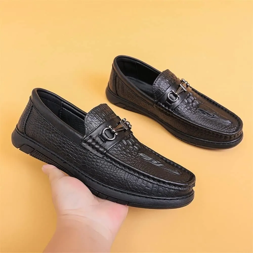 Loafers for Men Round Toe Moccasins Faux Crocodile Print PU Leather Flat Heel Lightweight Comfortable Party Casual Slip-on
