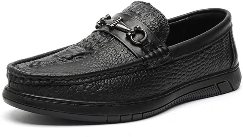 Loafers for Men Round Toe Moccasins Faux Crocodile Print PU Leather Flat Heel Lightweight Comfortable Party Casual Slip-on