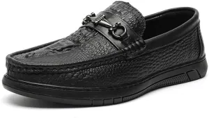 Loafers for Men Round Toe Moccasins Faux Crocodile Print PU Leather Flat Heel Lightweight Comfortable Party Casual Slip-on