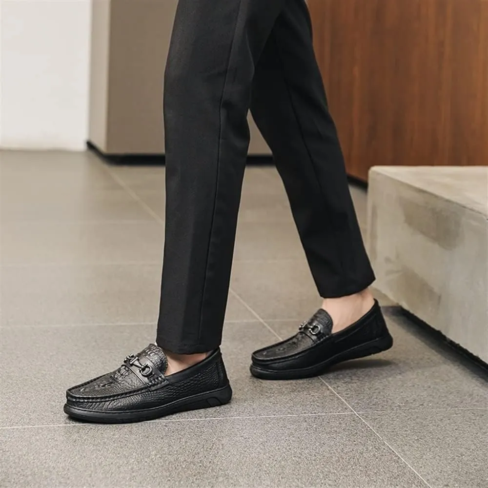 Loafers for Men Round Toe Moccasins Faux Crocodile Print PU Leather Flat Heel Lightweight Comfortable Party Casual Slip-on