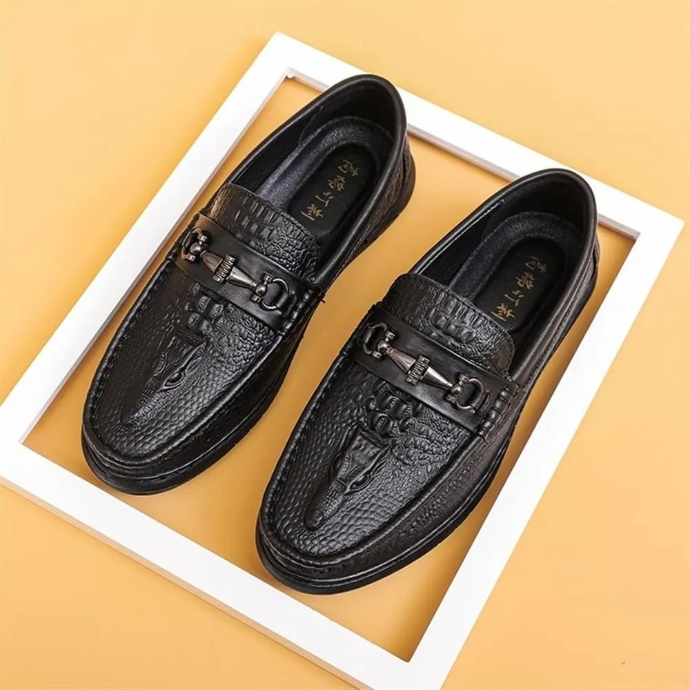 Loafers for Men Round Toe Moccasins Faux Crocodile Print PU Leather Flat Heel Lightweight Comfortable Party Casual Slip-on