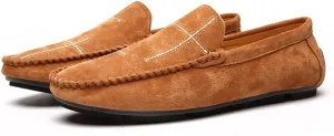 Loafers for Men Stitching Details Suede Vamp Rubber Sole Vegan Leather Slip Resistant Comfortable Flat Heel Wedding Walking Slip-ons