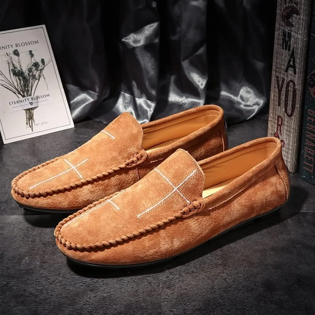 Loafers for Men Stitching Details Suede Vamp Rubber Sole Vegan Leather Slip Resistant Comfortable Flat Heel Wedding Walking Slip-ons