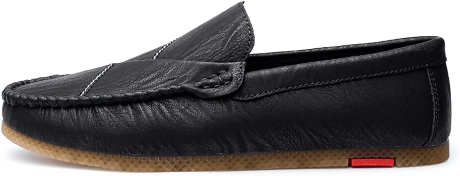 Loafers for Men Vegan Leather Stitching Details Round Toe Comfortable Anti-Slip Flat Heel Walking Slip-ons