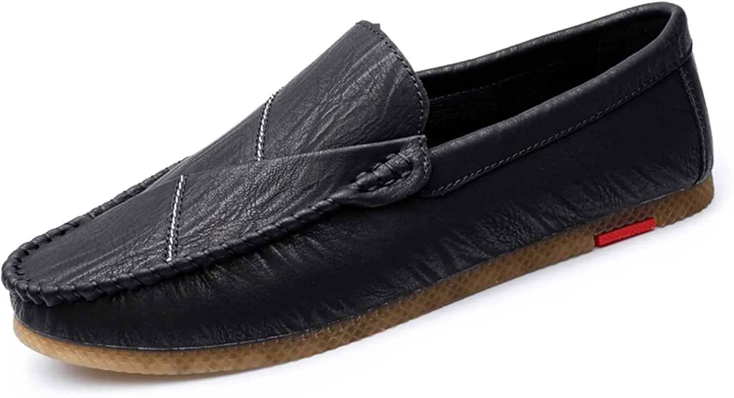 Loafers for Men Vegan Leather Stitching Details Round Toe Comfortable Anti-Slip Flat Heel Walking Slip-ons