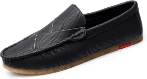 Loafers for Men Vegan Leather Stitching Details Round Toe Comfortable Anti-Slip Flat Heel Walking Slip-ons