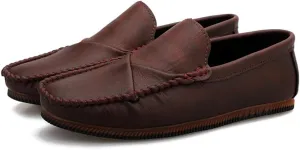 Loafers for Men Vegan Leather Stitching Details Round Toe Rubber Sole Flat Heel Flexible Comfortable Classic Outdoor Slip-on