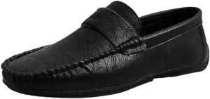 Loafers Shoes for Men Solid Color Round Toe Vegan Leather Comfortable Flexible Anti-Slip Walking Party Slip On