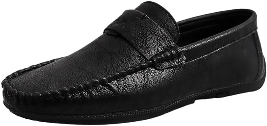 Loafers Shoes for Men Solid Color Round Toe Vegan Leather Comfortable Flexible Anti-Slip Walking Party Slip On