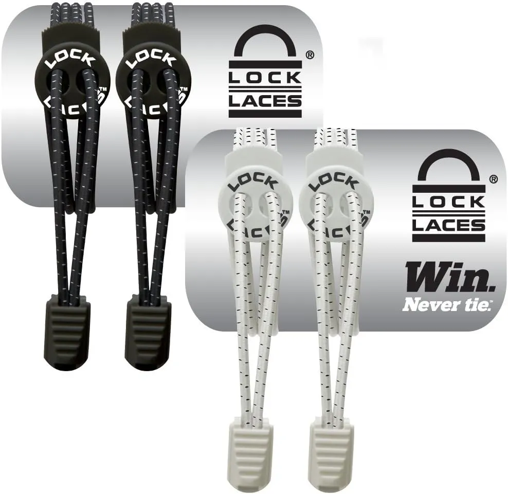 Lock Laces Elastic No Tie Shoe Laces (Pack of 2) One Size Fits All, for Kids and Adults, Elastic No Tie Shoe Laces