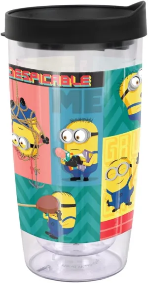 LOGOVISION Despicable Me 4 Minions AOP Double-Walled Plastic Travel Tumbler Keeps Drinks Hot & Cold, 16oz.