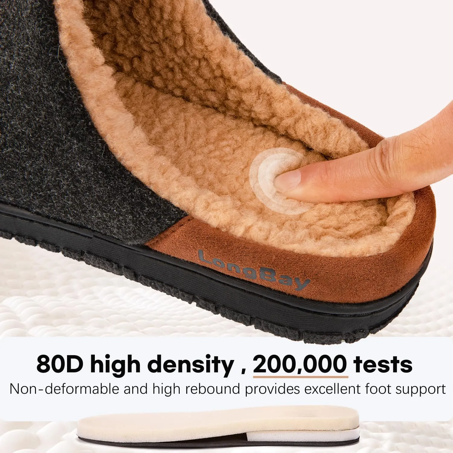 LongBay Men's Fuzzy Sherpa Lined Slippers Warm Memory Foam Non-slip Slippers Slip-on House Shoes for Indoor Outdoor