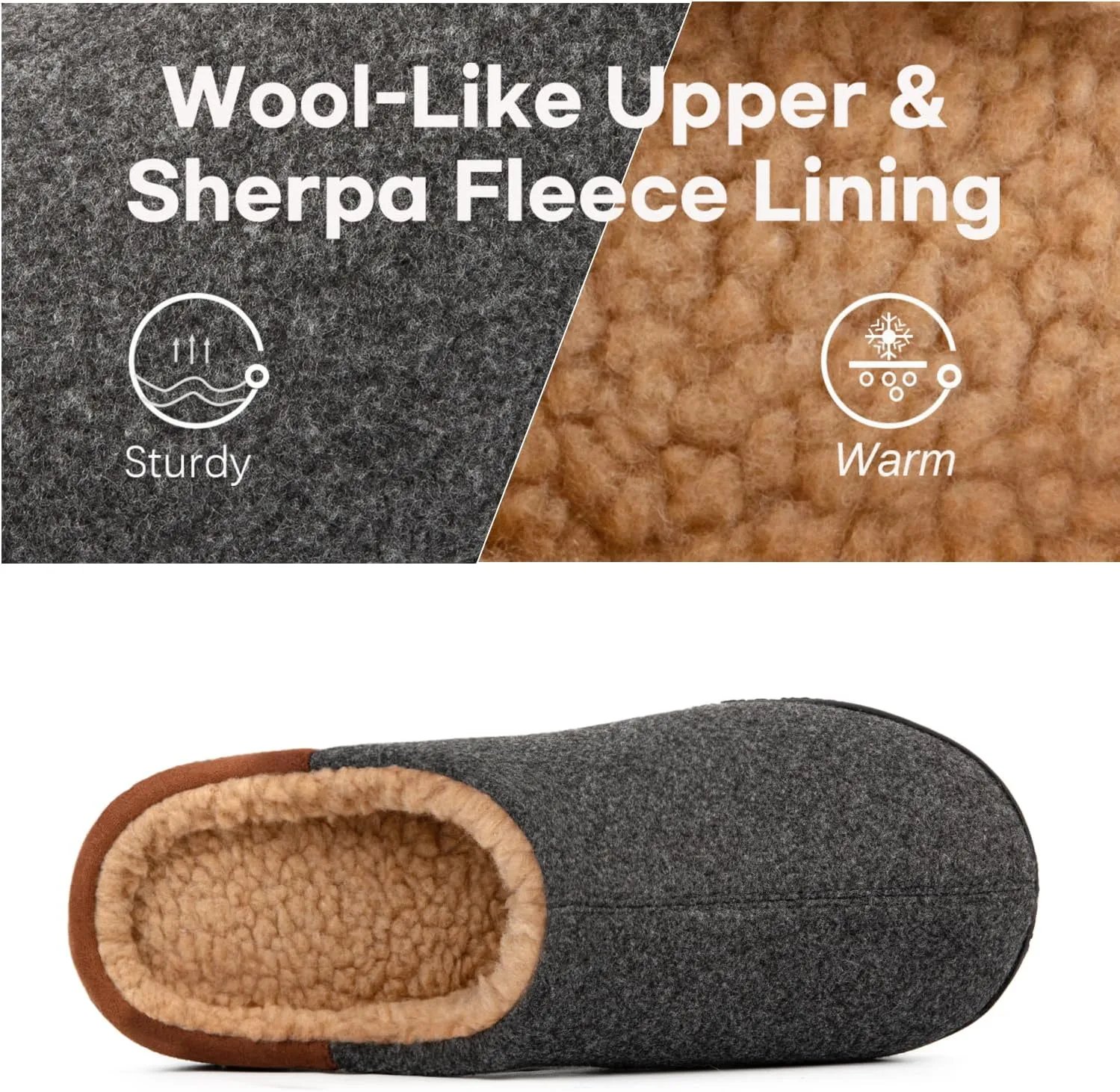 LongBay Men's Fuzzy Sherpa Lined Slippers Warm Memory Foam Non-slip Slippers Slip-on House Shoes for Indoor Outdoor