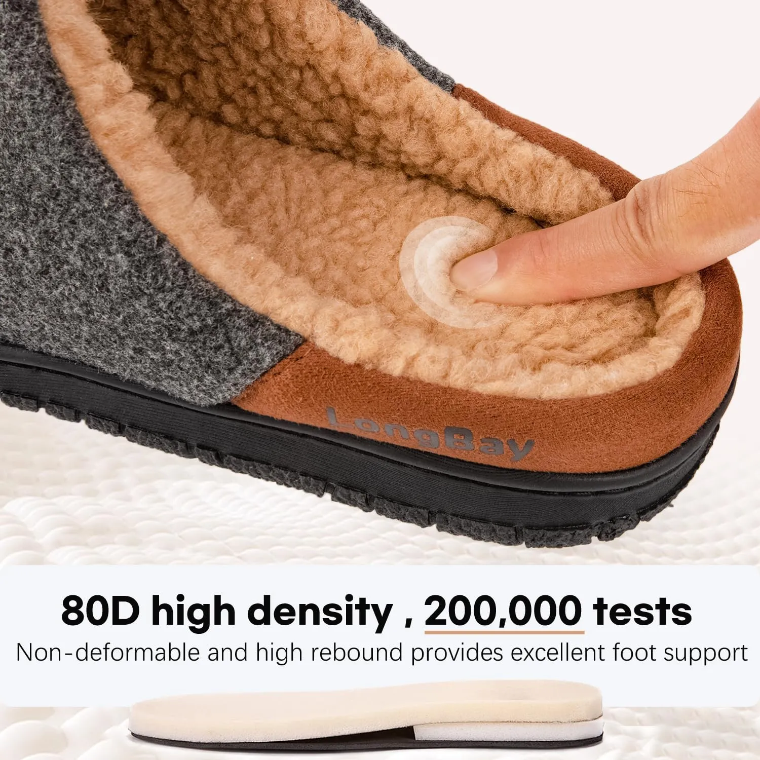 LongBay Men's Fuzzy Sherpa Lined Slippers Warm Memory Foam Non-slip Slippers Slip-on House Shoes for Indoor Outdoor