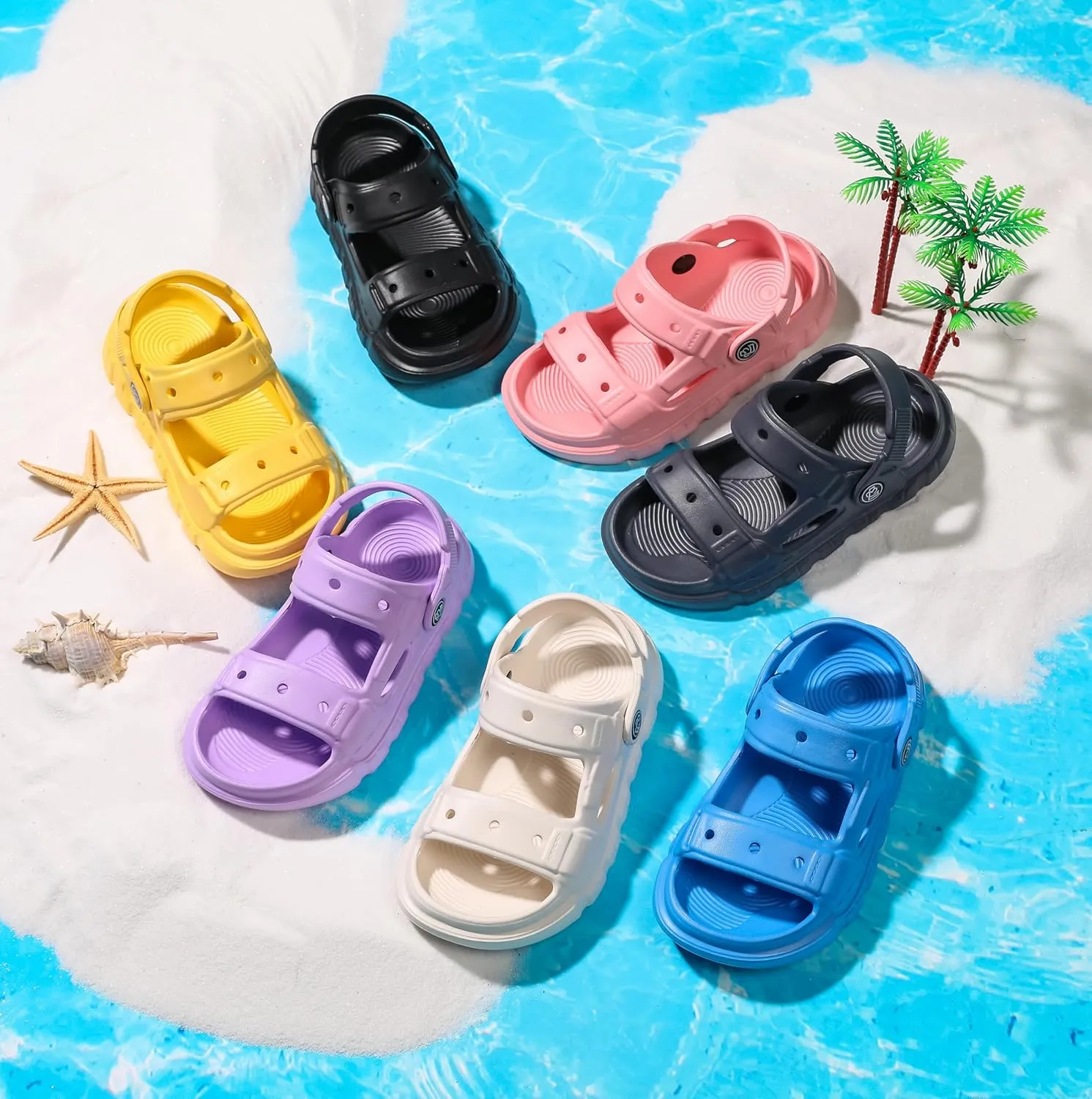 LONSOEN Kids Summer Clogs Boys Girls Slide Sandals Adjustable Toddler Indoor Outdoor Slippers Children Beach Pool Shoes